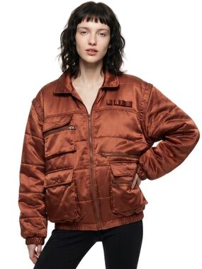 VINTAGE  Metallic Orange Puffer coat vest combo Ski Jacket Streetwear Pockets